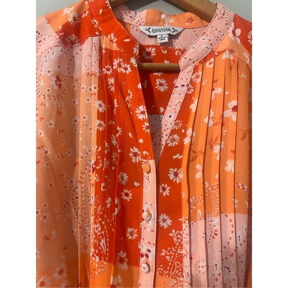 Nanette Lepore 8 Sleeveless Belted Shirt Dress Orange Patchwork Floral Chiffon - Picture 9 of 15